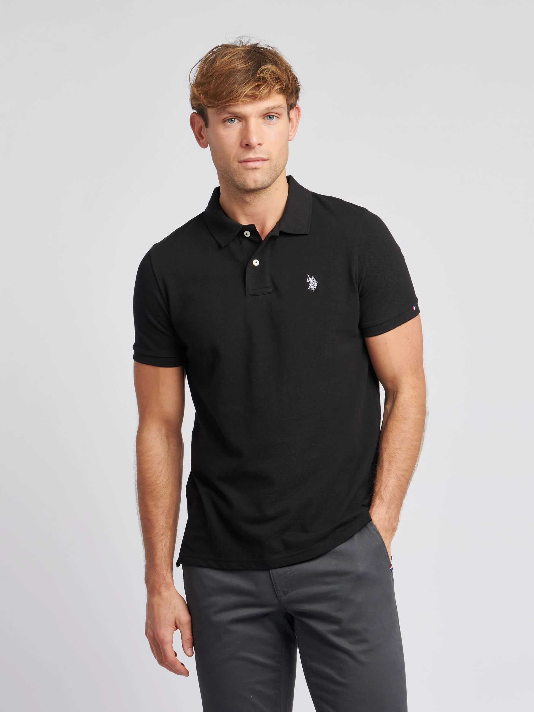 Zwart - U.S. Polo Assn. Piqué poloshirt met normale pasvorm van 100% katoen