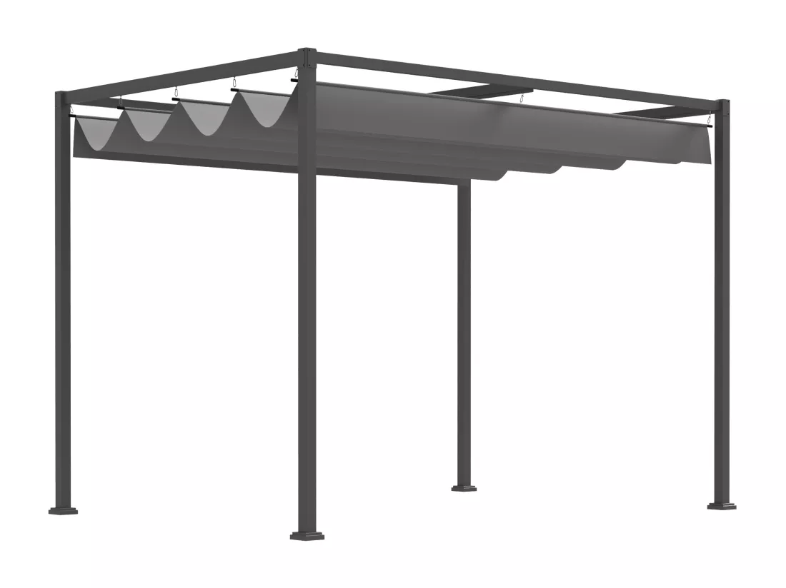 Pergola rétractable 2,98L x 2,13l x 2,22H m structure métal époxy anticorrosion toile polyester haute densité 180 g/m² incluse gris