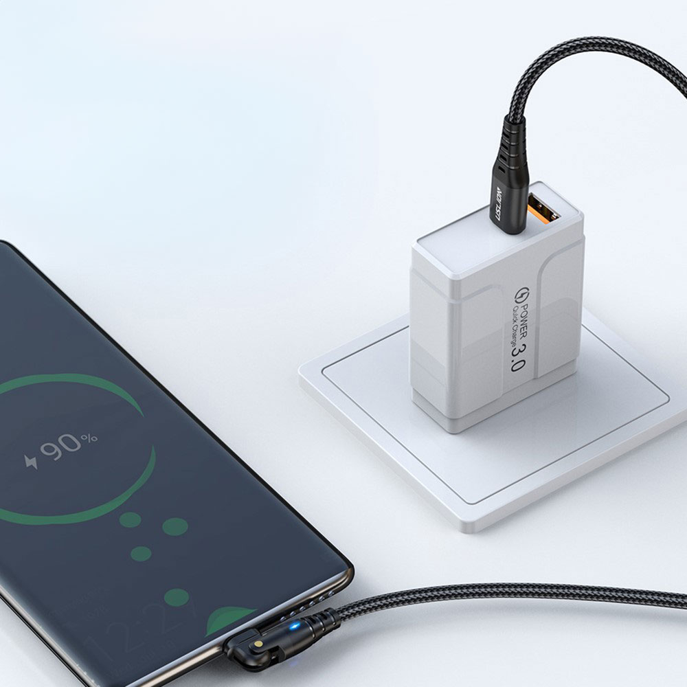 (2m) 60W USB C auf USB C Ladekabel 180° Nylon Datenkabel mit LED Power Delivery Quick Charge 4.0 - Schwarz