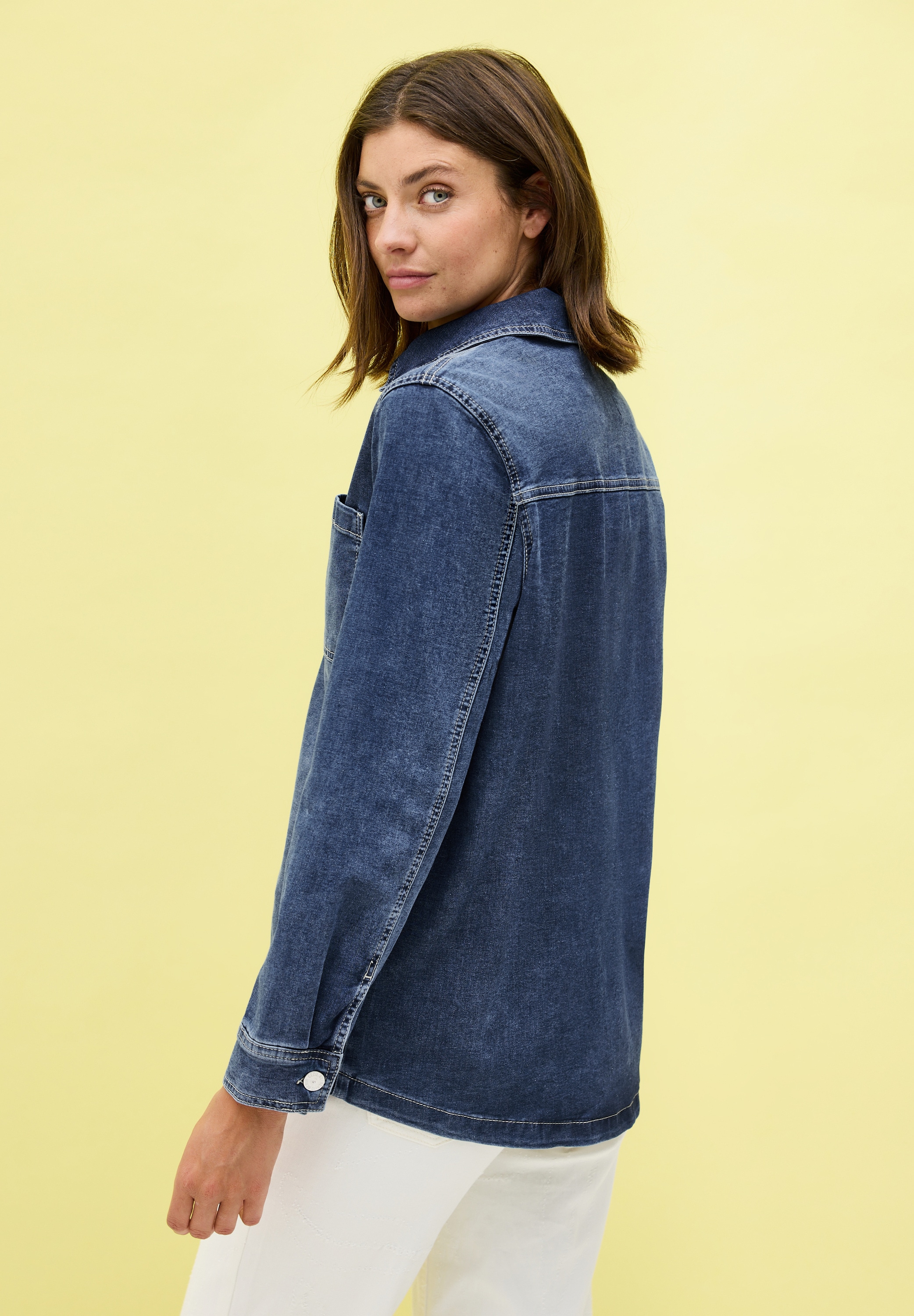 Cecil Jeansjacke ohne Kapuze Denim-Overshirt mit Knopfleiste und Brusttaschen