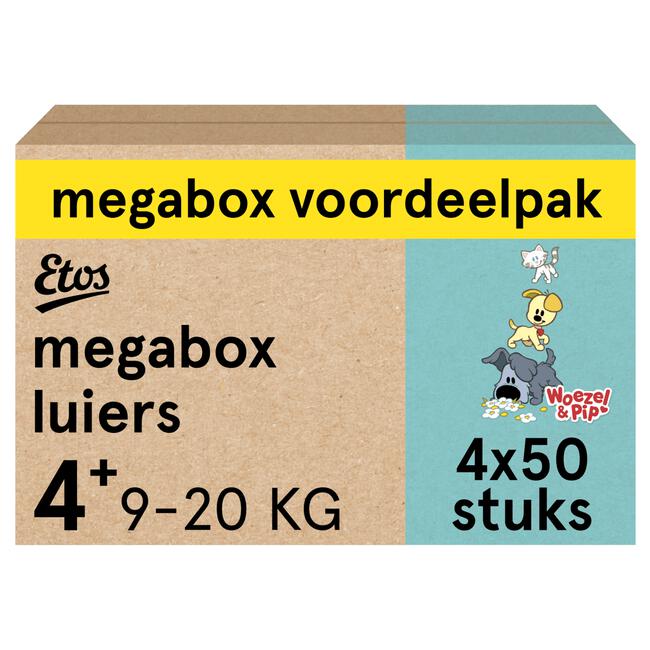 Etos Woezel & Pip Luiers Maxi+ Maat 4 9-20 kg Megabox 4x50 stuks