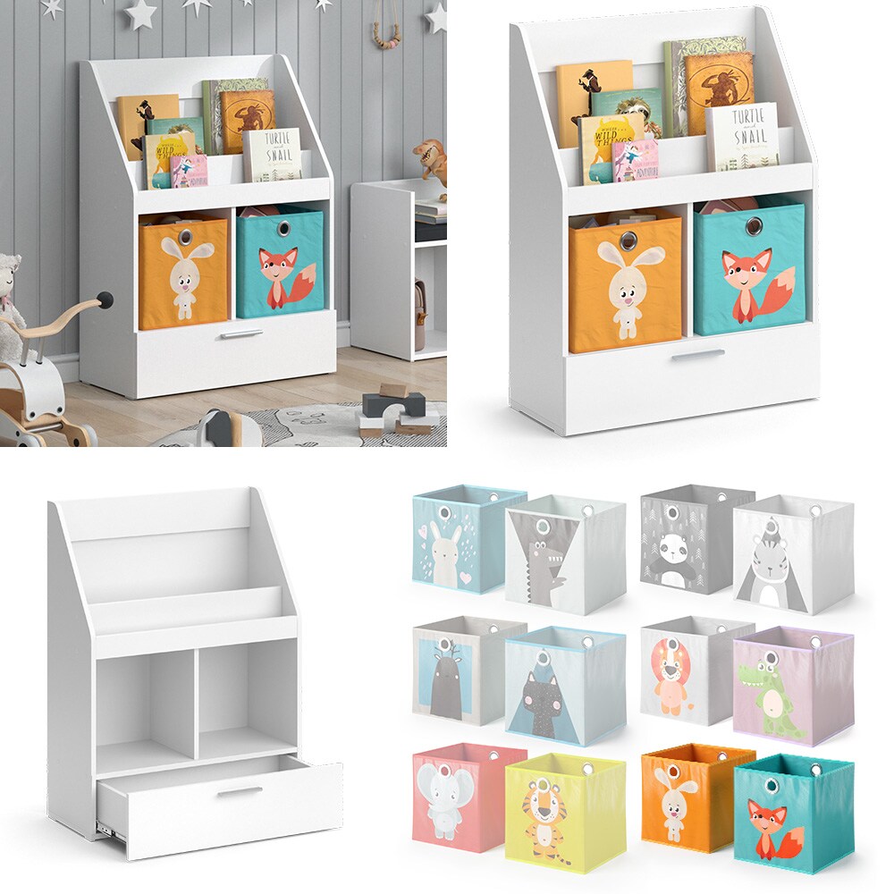 Vicco Kinderregal Bücherregal Wandregal Luigi Weiß 72x96 cm modern Kinderzimmer Regal Spielzeugregal Dekoregal Standregal Aufbewahrungsregal Würfelregal Schublade Ablage Fach freistehend Faltbox