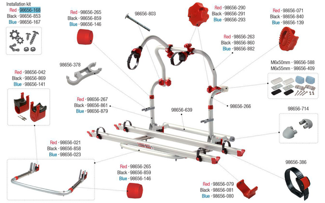 Fiamma Montagesatz passend für Carry Bike Pro C - Farbe Rot Fiamma Ersatzteilnummer 98656-168