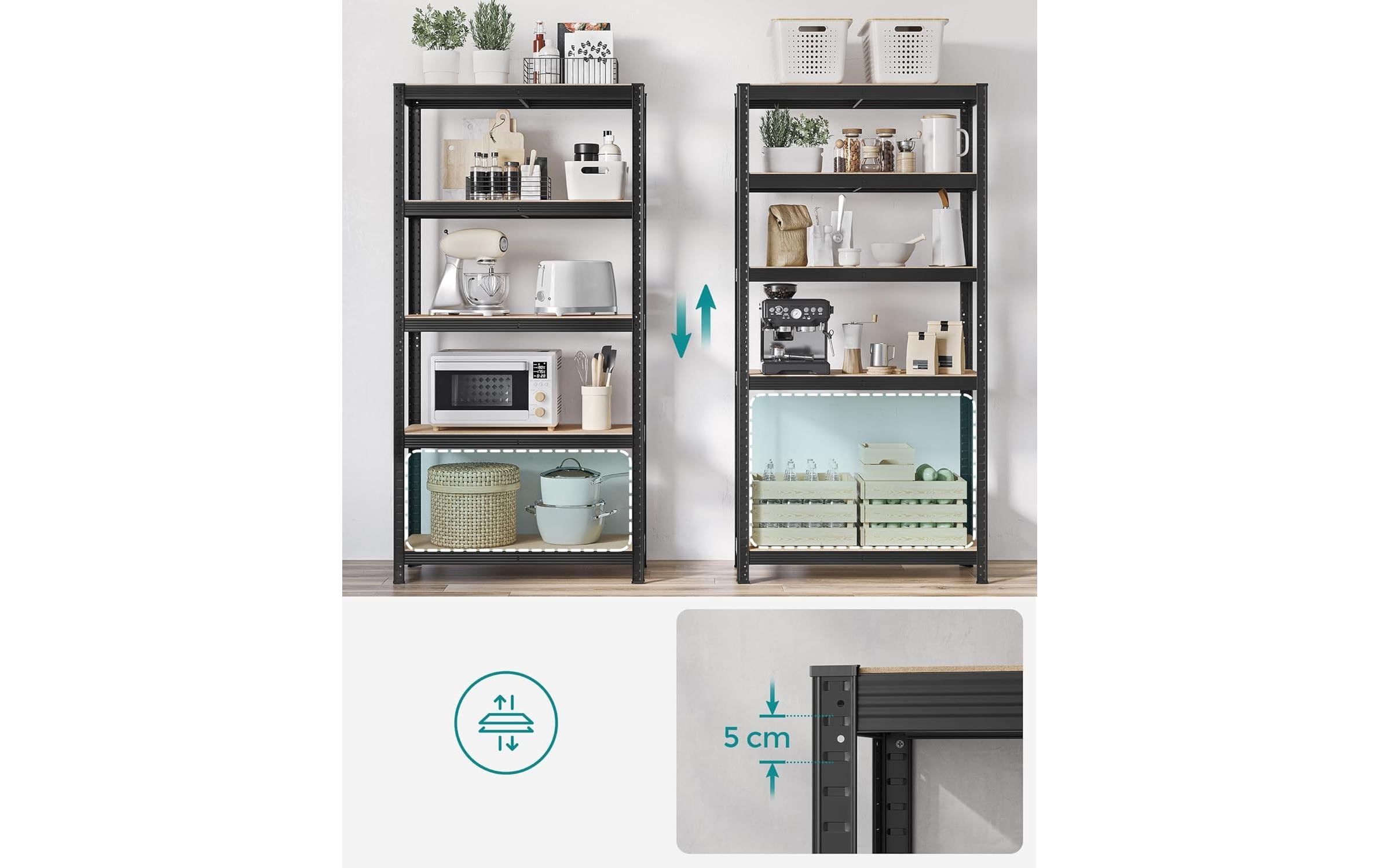 Regal 5 Ablagen Schwarz<br>Zwei Schwerlastregale