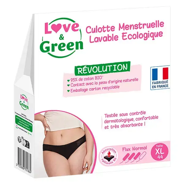Calcinha menstrual Love & Green, lavável e ecológica, tamanho XL, fluxo normal.
