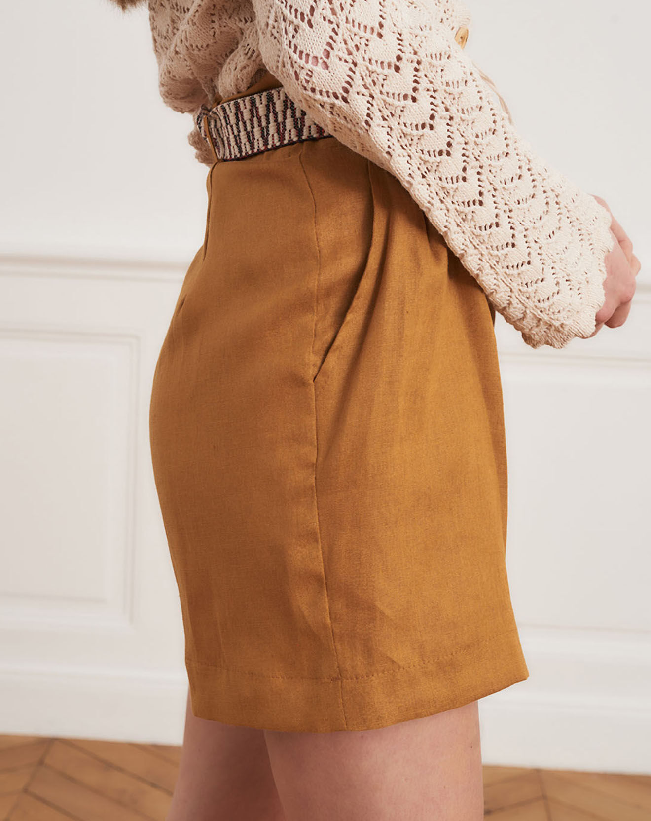 La Petite Francaise Short 100% Lin Stanislas ocre foncé