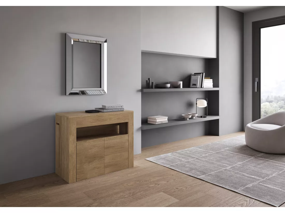 Console extensible 90x42/302 cm Evolve Chêne Nature rallonges internes avec banc inférieur