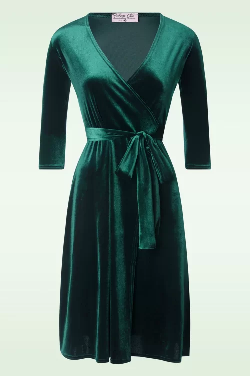 Vintage Chic for Topvintage Liz fluwelen wikkeljurk in flessengroen