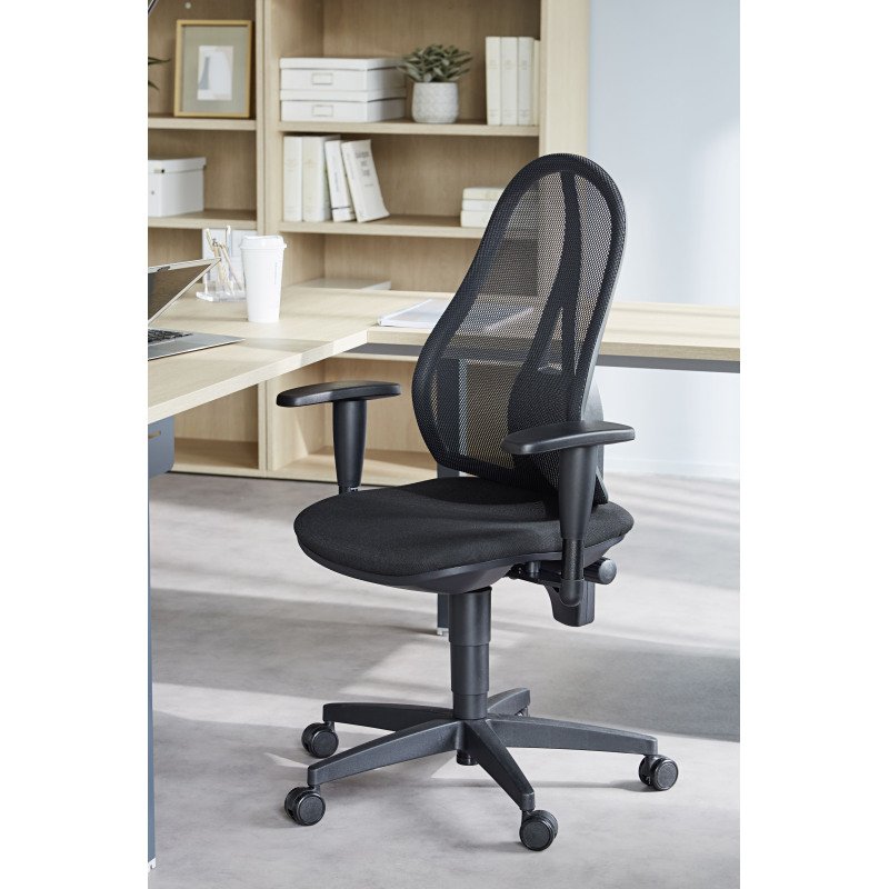 Chaise de bureau Holly tissu et maille - Dossier maille - avec ou sans accoudoirs - Mécanisme Contact permanent - Pied noir