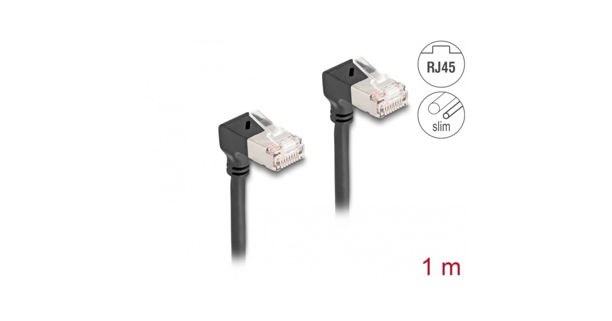 DeLOCKRJ45 Network Cable Cat.6A S/FTP Slim 90° downwards / downwards angled 1 m kabel  (Zwart)