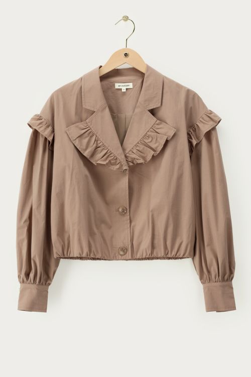 Bruine korte blazer met ruffles