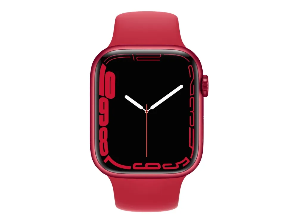 Apple Watch Series 7 (GPS) - (PRODUCT) RED - 45 mm - rød aluminium - smart ur med sportsbånd - fluoroelastomer - rød - båndstørrelse: Almindelig - 32 GB - Wi-Fi, Bluetooth - 38.8 g
