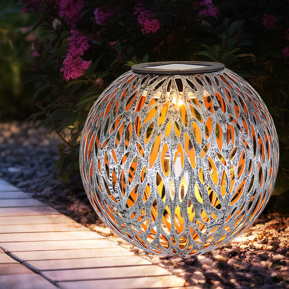 LED Solarleuchte, Kugel, silber-grau, gold, Erdspieß, H 54cm