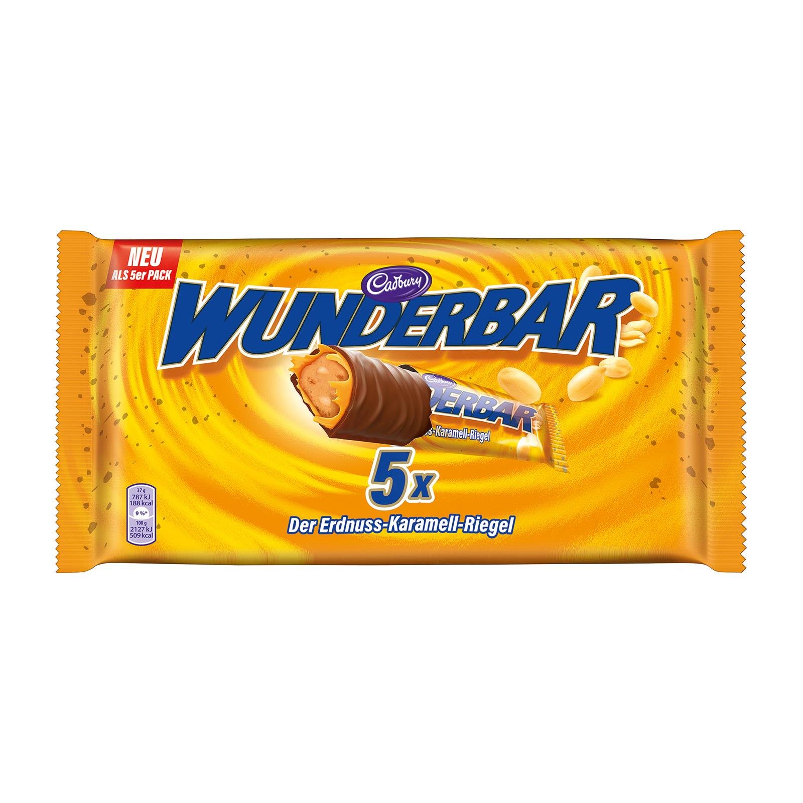 Cadbury Wunderbar Erdnuss-Karamell Riegel 5er