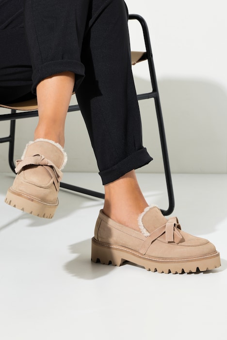 Loafer, Veloursleder, Teddy-Futter, Schleife, Weite H