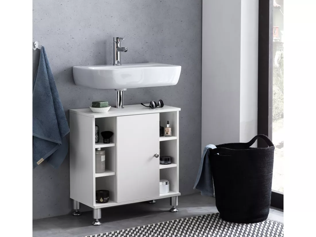 Meuble sous Lavabo 60x64x32 cm Armoire Salle de Bain Blanc Meuble Vasque