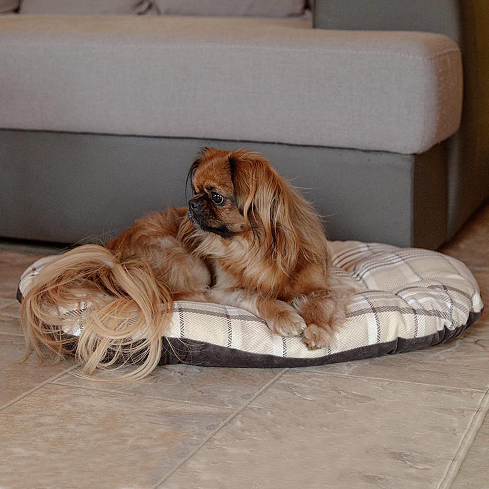 Coussin rembourré pour chiens et chats scott 55/4, double-face, écossais, velours doux, lavable, marron