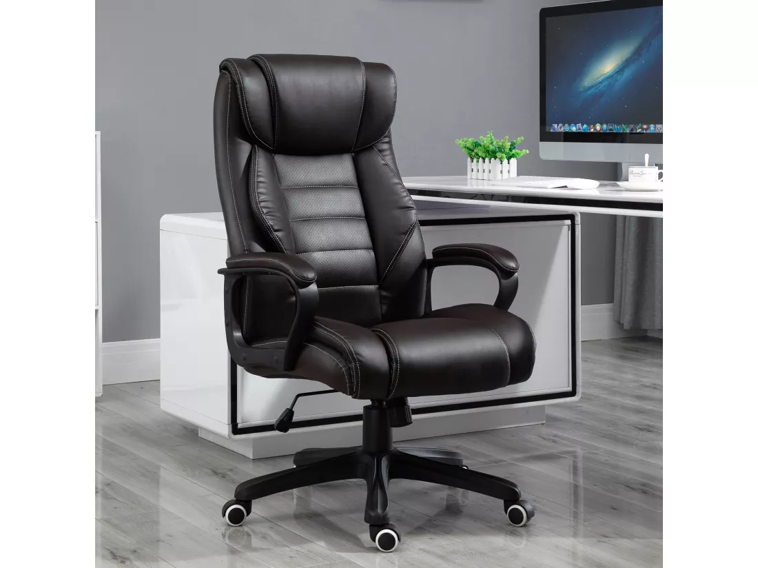 Fauteuil de bureau direction massant grand confort hauteur réglable fonction dossier à bascule revêtement synthétique noir