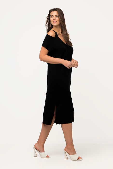 Midikleid, Strickkleid, Cut-Out, V-Ausschnitt, Halbarm