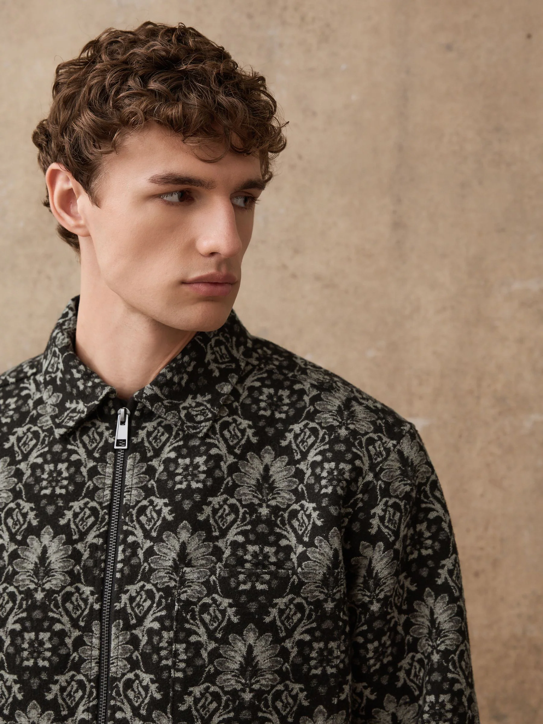 Zwart/wit - Medallion Printed Zipped Shacket