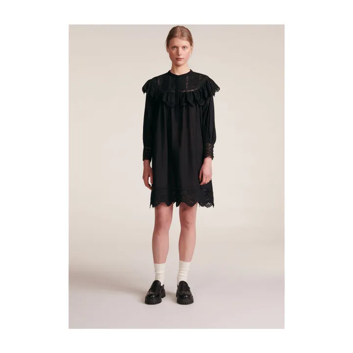 BELLEPIECE Robe Anita Voile Brodée | Noir