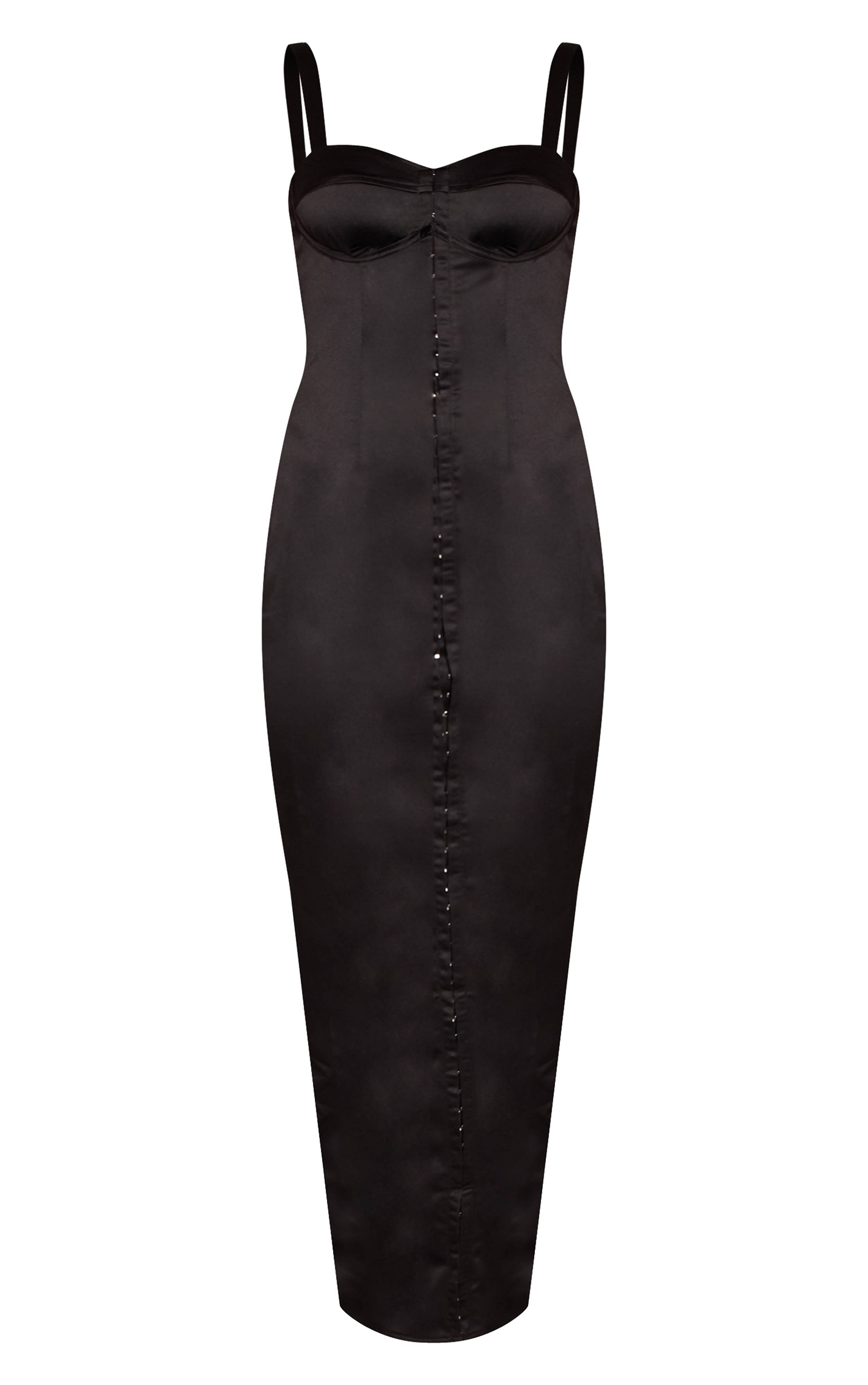 Noir Robe Midaxi Corset En Satin