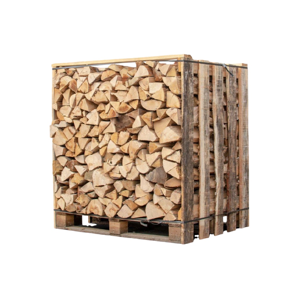 Bois de chauffage fendu sur palette 1 m³ – bûches rangées
