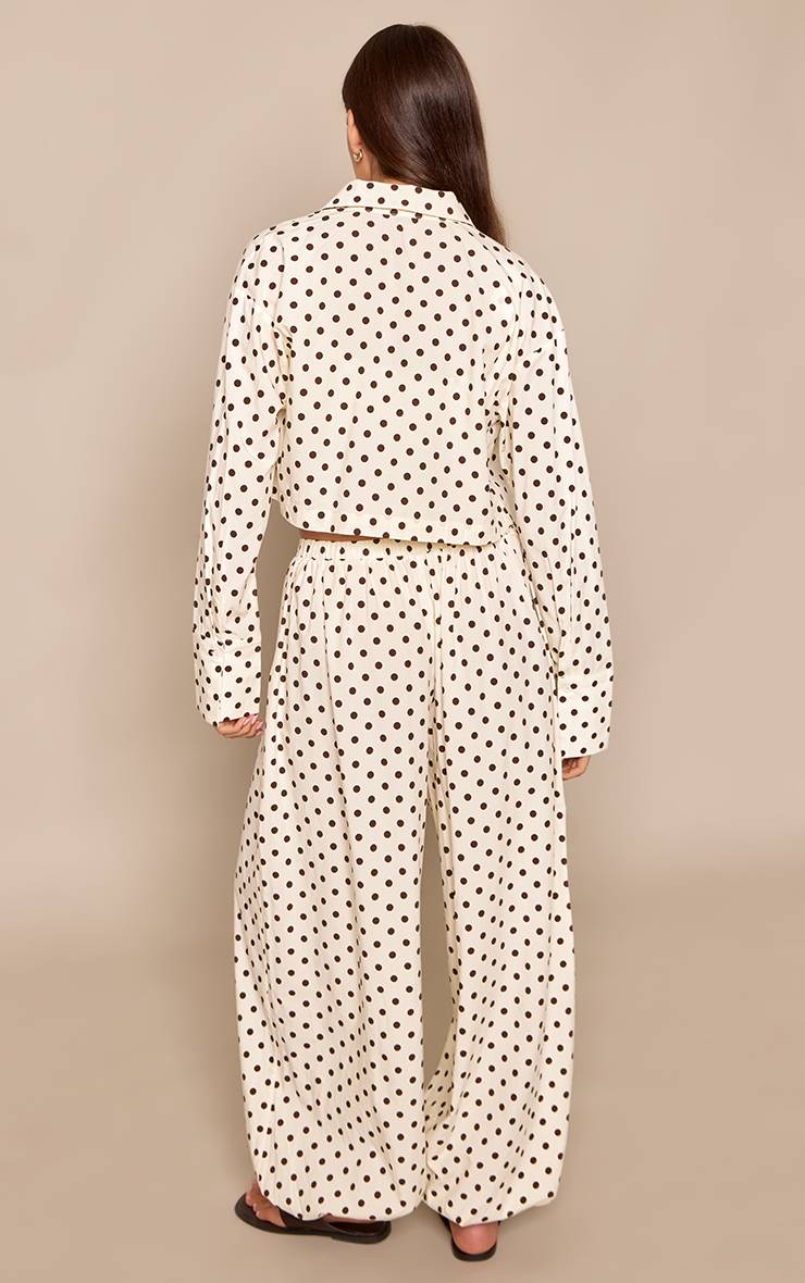 Crème Ensemble Coordonné Pantalon À Ourlet Ballon À Pois