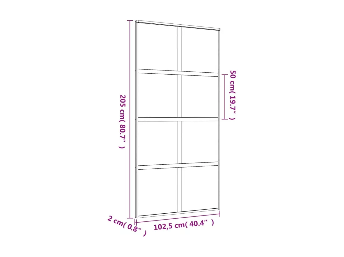 Porte coulissante doré 102,5x205cm verre ESG clair et aluminium