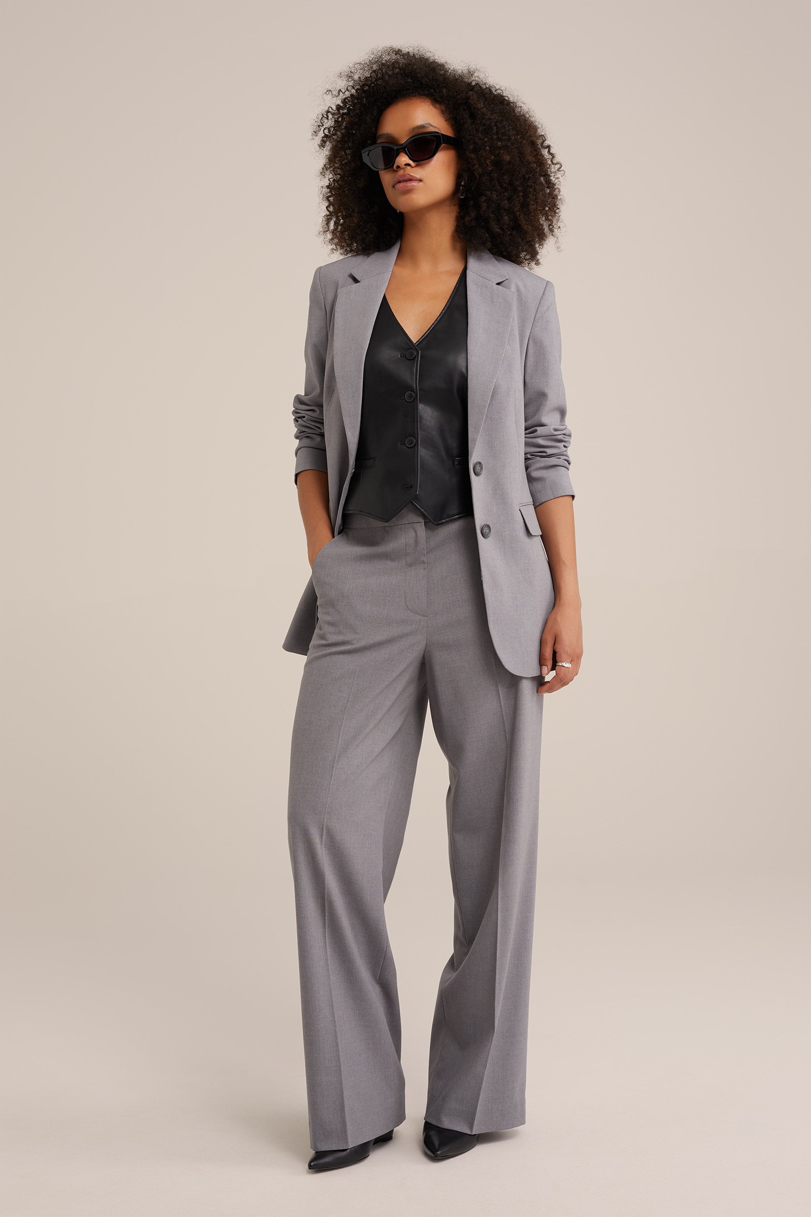 wide leg pantalon WE Fashion Grijs
