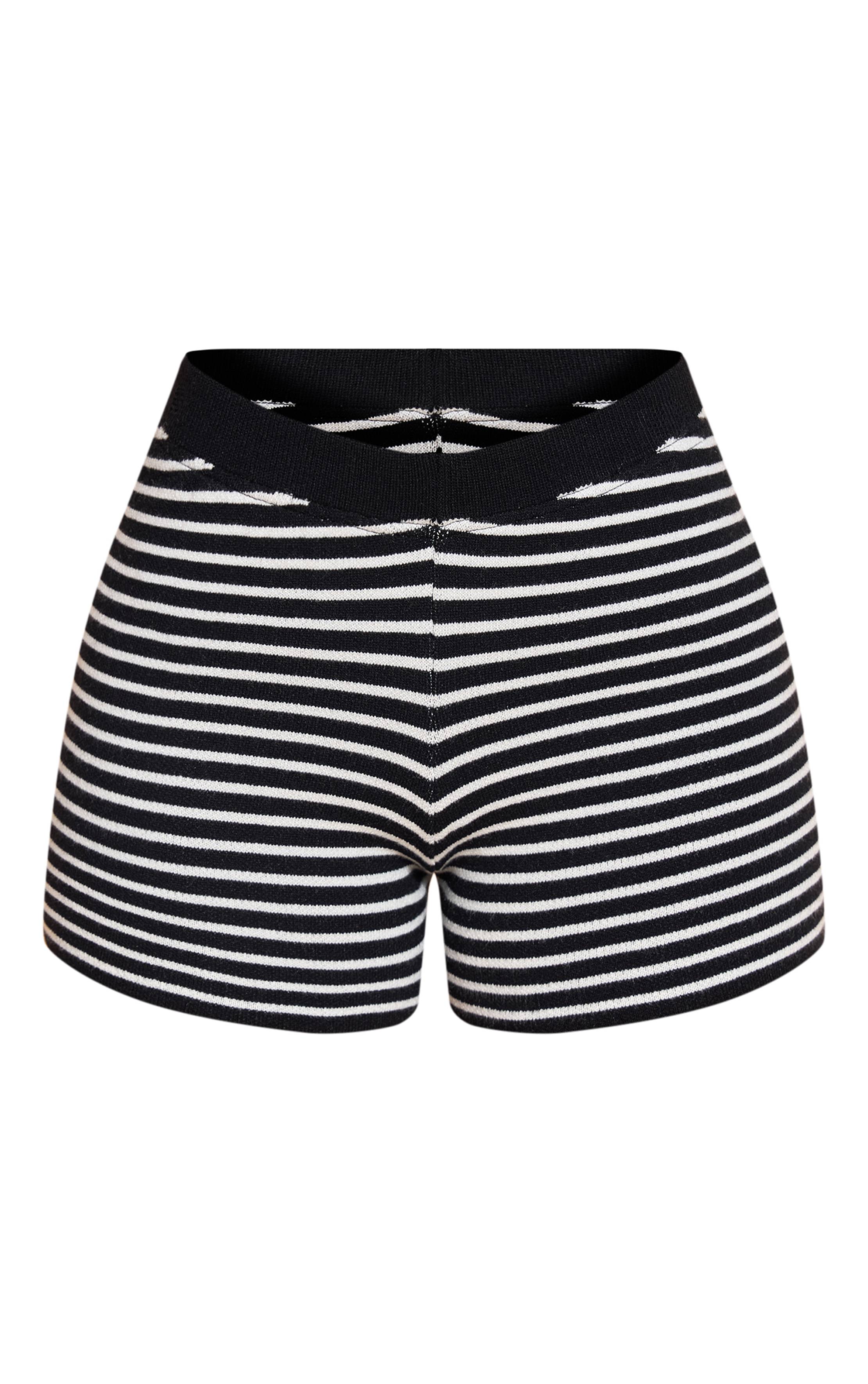 Noir Short Ajusté En Maille À Rayures Petite