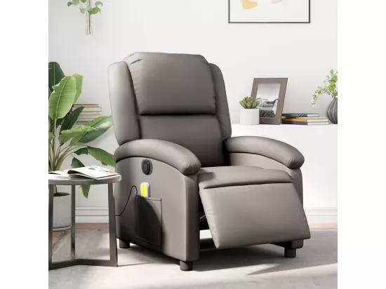 Fauteuil massant inclinable électrique gris cuir véritable