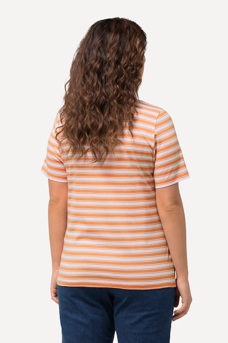 T-Shirt, Ringel, Metallic-Tiermotiv, V-Ausschnitt, Halbarm