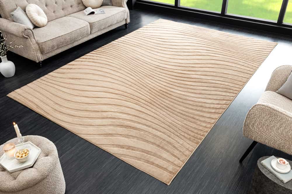 Moderner Teppich WAVE 230x160cm beige Kurzflor Indoor-Teppich Hoch-Tief-Effekt