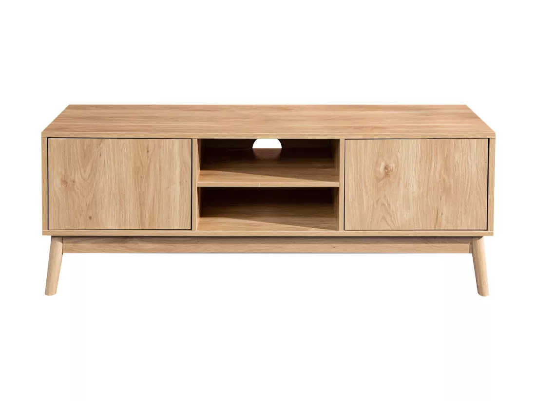 Meuble TV Buffet Bas en Bambou Mdf 2 Portes Étagères pour Salon
