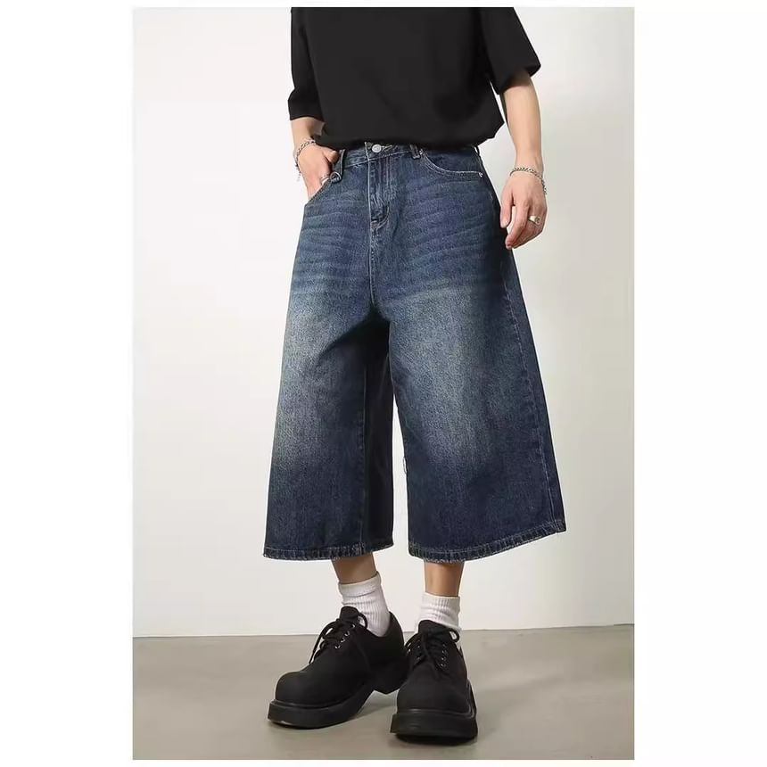 Nataro - Hoge taille gewassen wijde denim shorts