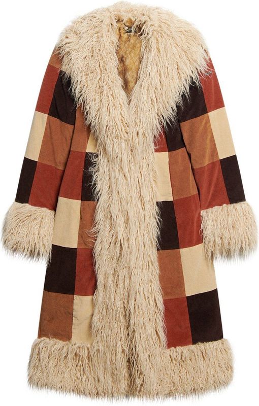 Superdry - Afghan Patchwork - Lange Damesjas - Multicolor - Slim Fit, Imitatiebont Voering
