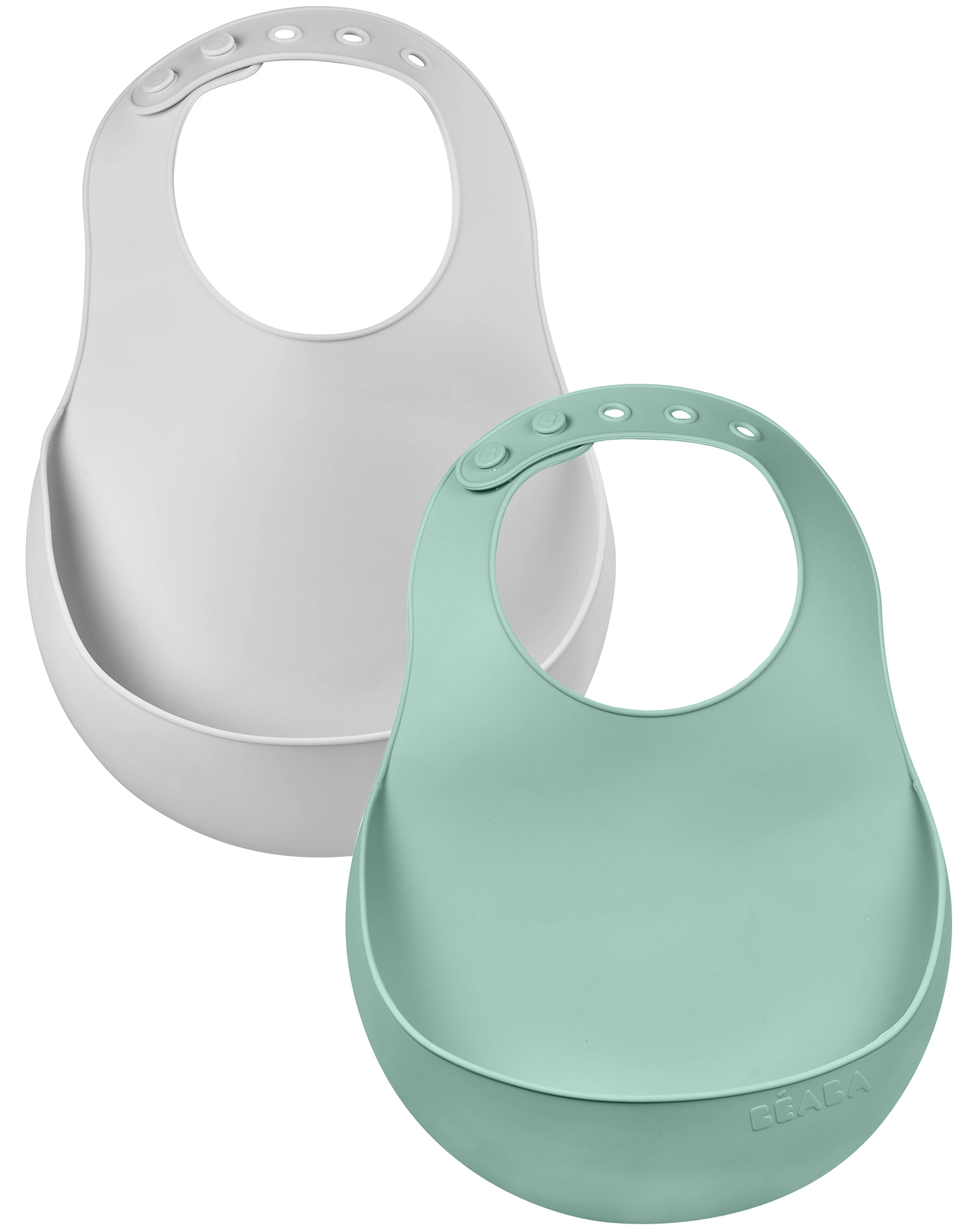 Silikon-Lätzchen LITTLE CRUMP mit Auffangschale 2er-Set in sage green