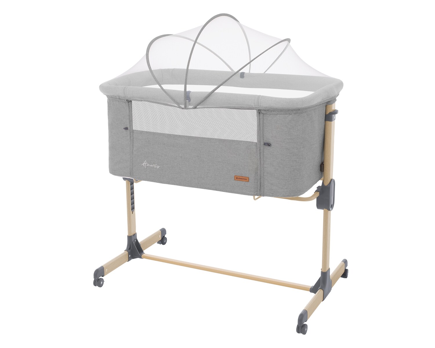 Kikkaboo Beistellbett Amaris eine Seite zum Öffnen Räder verstellbar Anti Reflux grau