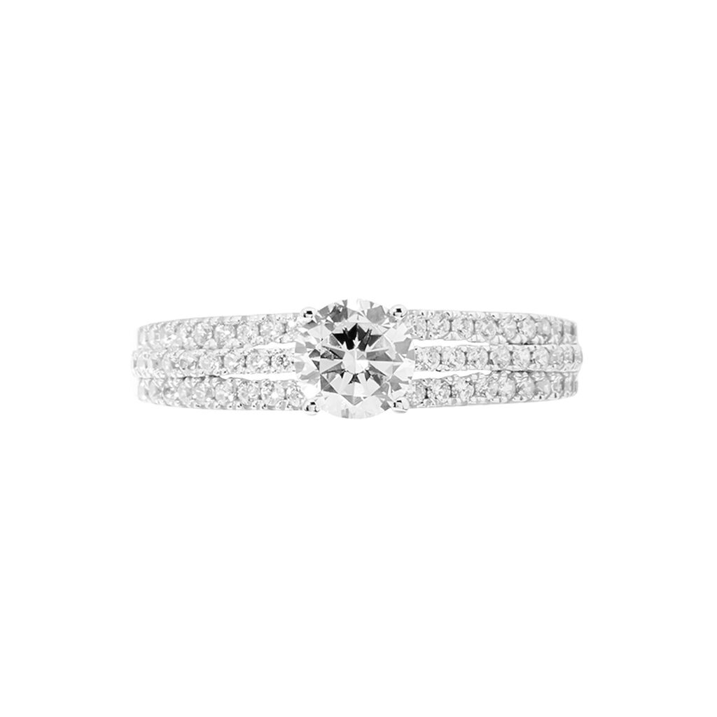 Bague Solitaire Ceridwen 3 Rangs Or Blanc Oxyde De Zirconium