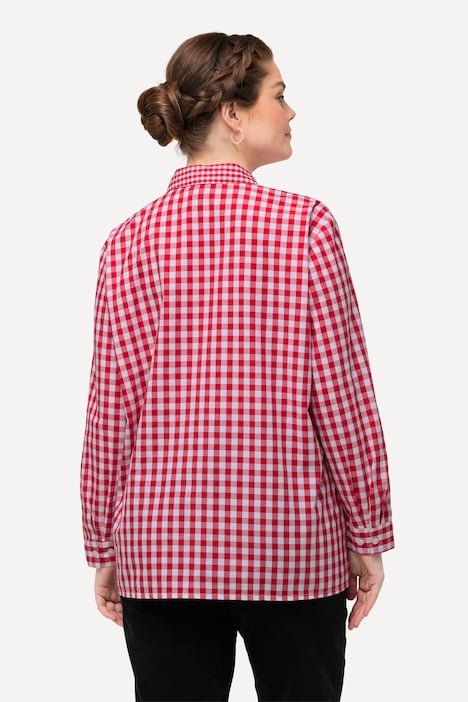 Hemdbluse, Karo, Hemdkragen, Langarm, Krempelriegel