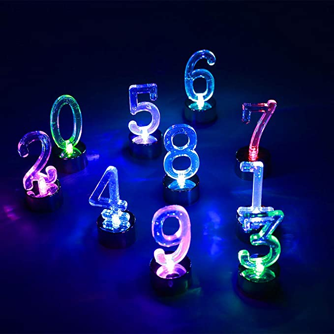 (10er Set) Zahlen LED Teelichter Nummern Kerzen Stimmungsleuchte Party Deko (inkl. LR54 Batterien) - Bunt