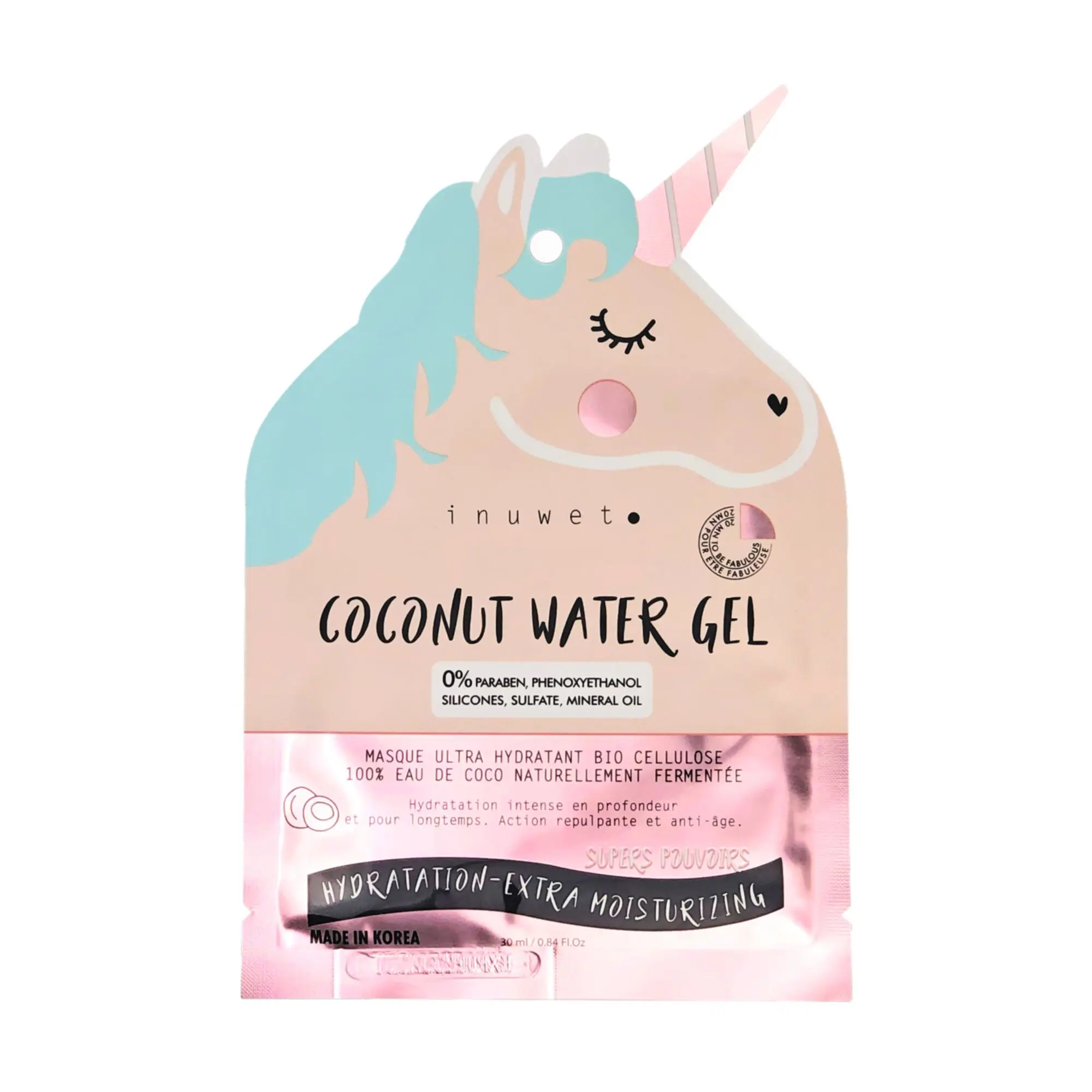 Inuwet - Masque Ultra Hydratant Bio Cellulose, 100% Eau De Coco Naturellement Fermentée Masque Hydratant- Anti-tâches et éclat