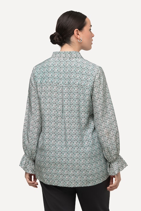 Bluse, Schluppe, Stehkragen, Langarm, Rüschen