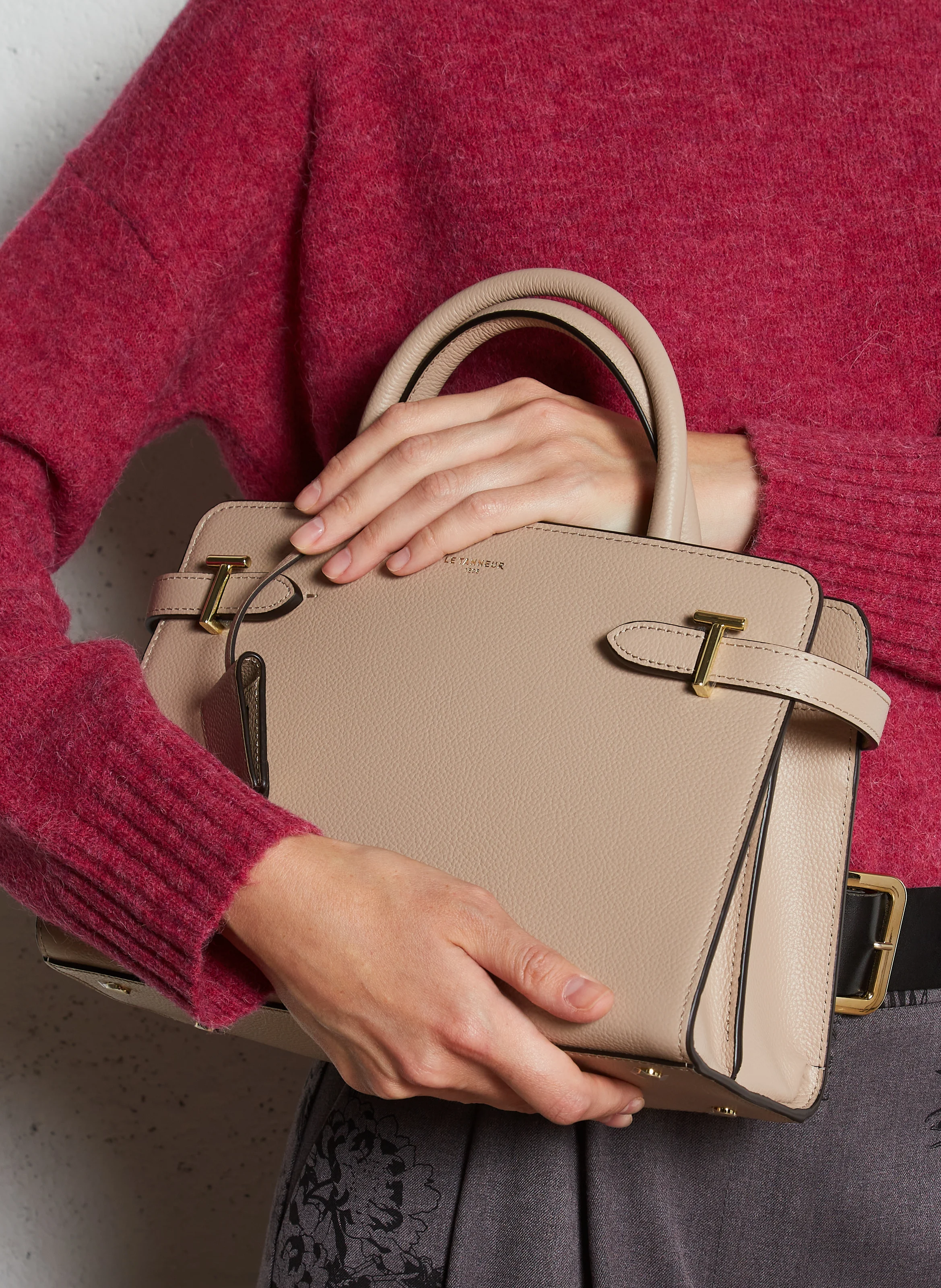 EMILIE - Sac à main en cuir grainé | Beige