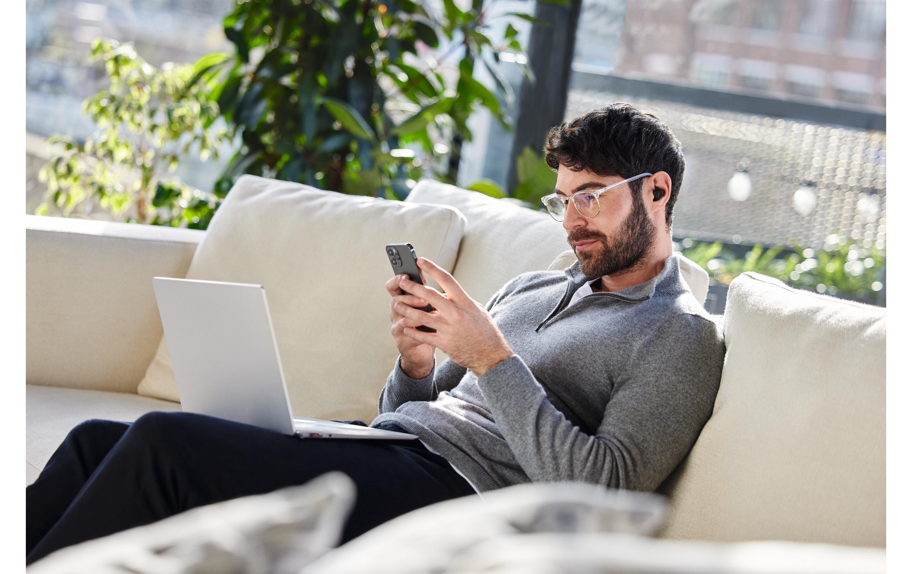 Headset Evolve2 Buds MS USB-C<br>Professionelle Anrufe unterwegs: Kompakte In-Ear-Bluetooth-Kopfhörer entwickelt für hybrides Arbeiten