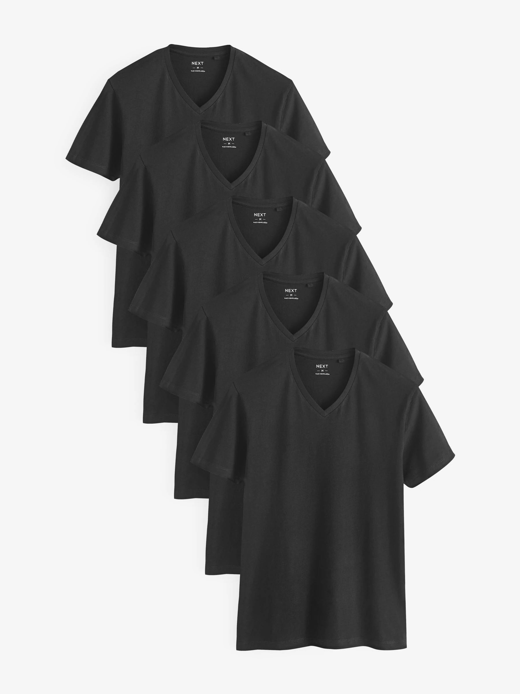 Zwart - Verpakking van 5 slim-fit 100% katoenen T-shirts met V-hals en laagjes