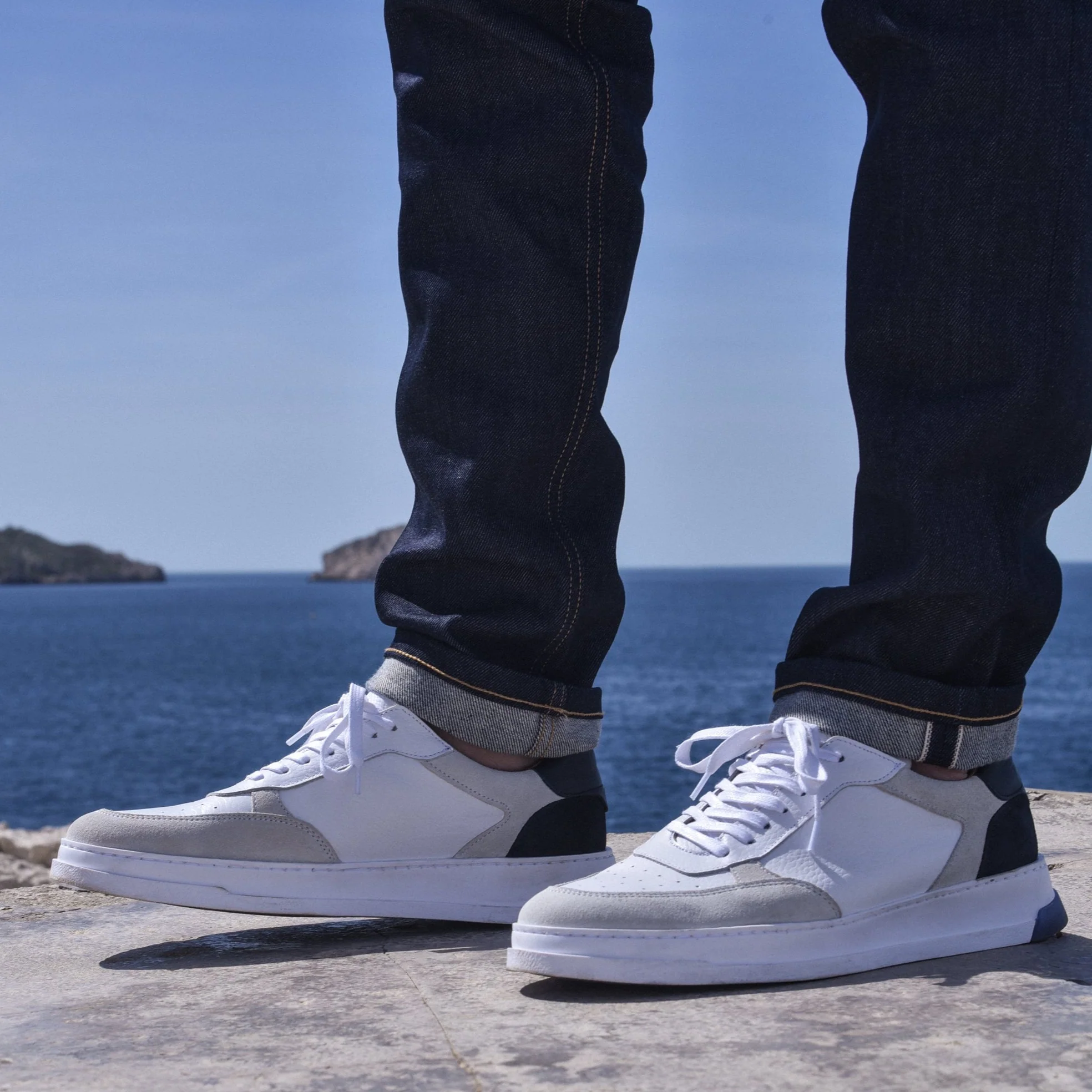 Dutone-Sneakers / Basket en cuir Bleu Blanc