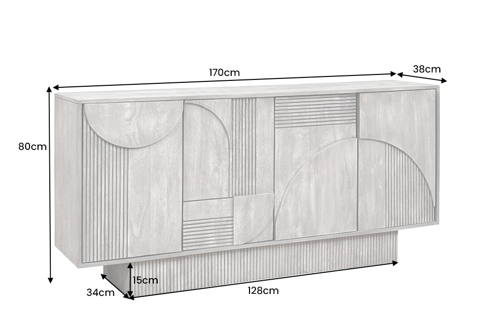 Design Sideboard ART DECO 170cm braun smoked Mangoholz massiv 3D-Front