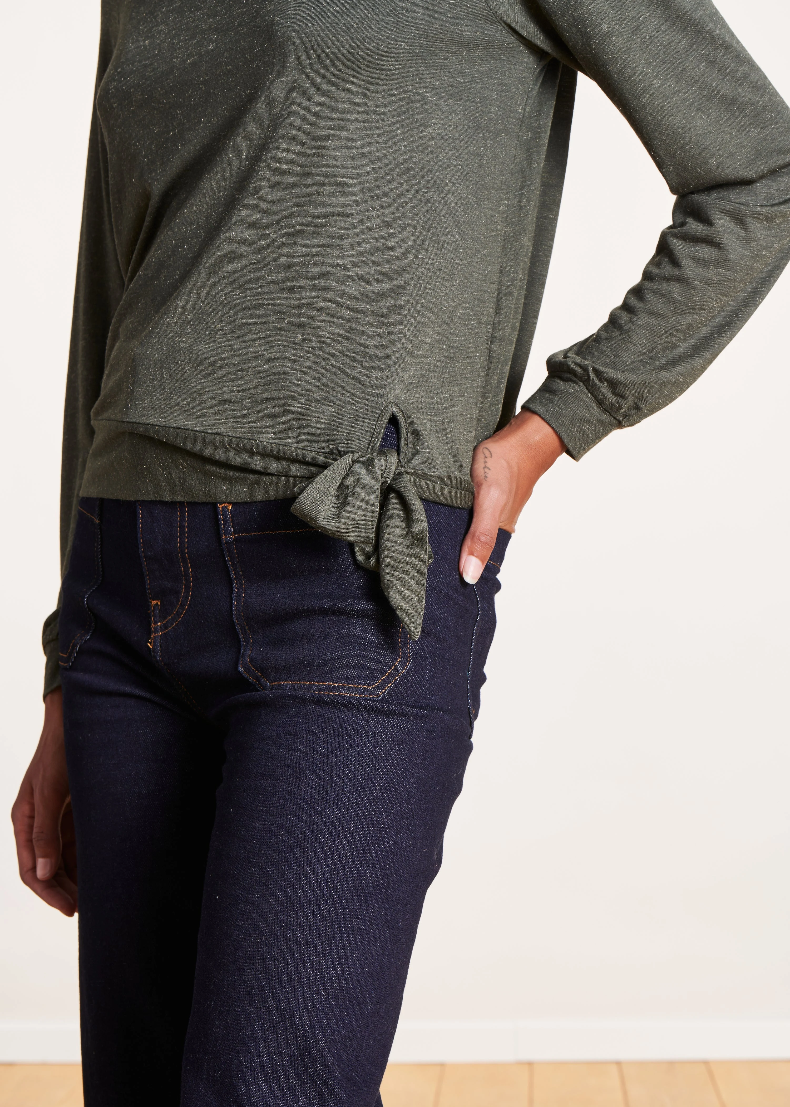 Tee-shirt col rond droit| Vert